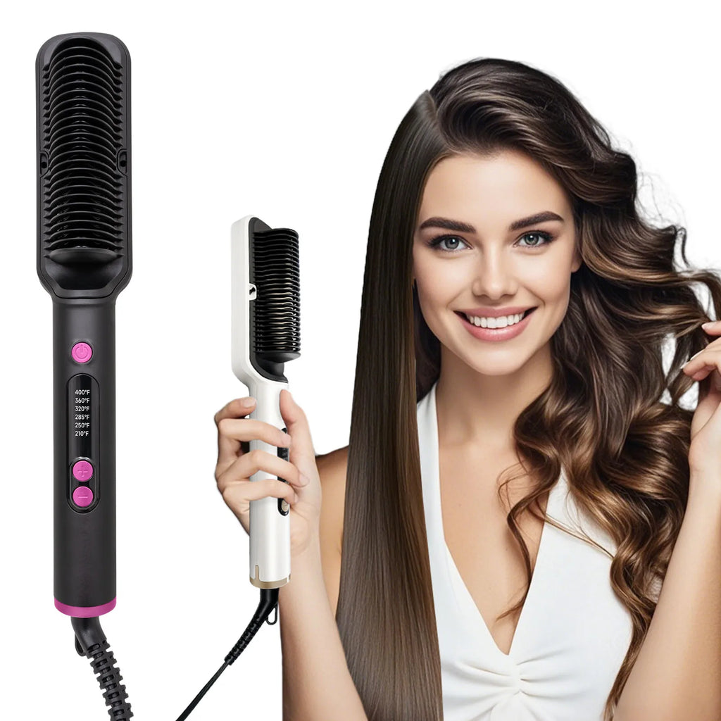 OUDIM Hair Straightener Brush with Six Temperature Settings, Ionic Hair Straightening Brush Flat Iron For Women, Anti-Scald Stra
