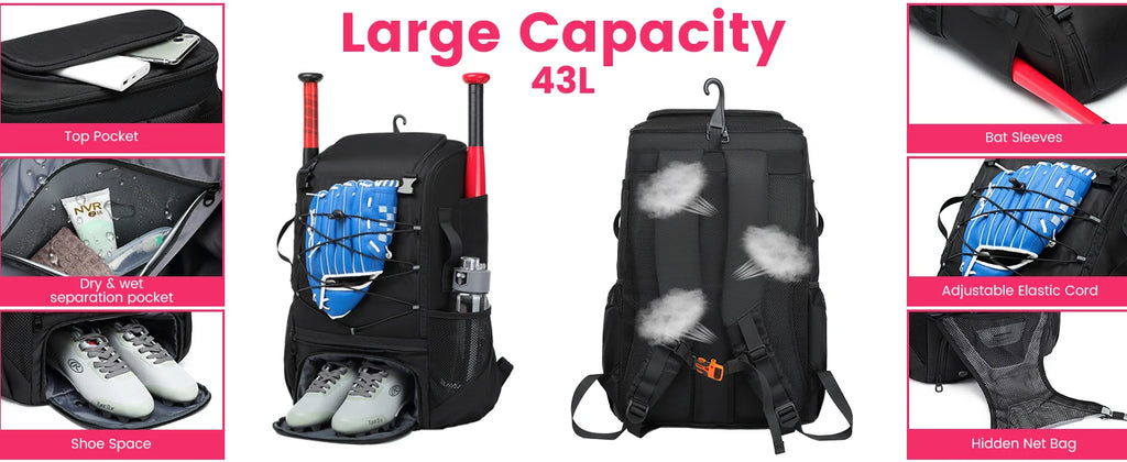Baseball Equipment Bag Baseball Backpack with Shoe Compartment Softball Bat Bag for Youth Large Capacity Sport Baseball Backpack