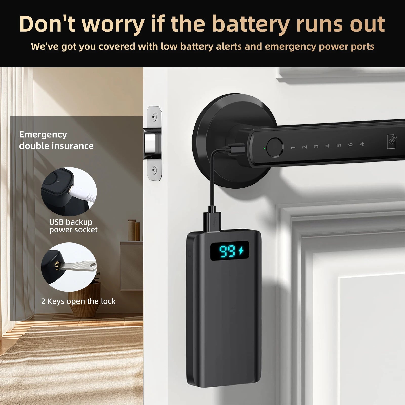 Viladepot Handle Shaped Smart Lock Fingerprint Door Lock App Control Passcode Unlock Electronic Touchscreen Keypad Indoor