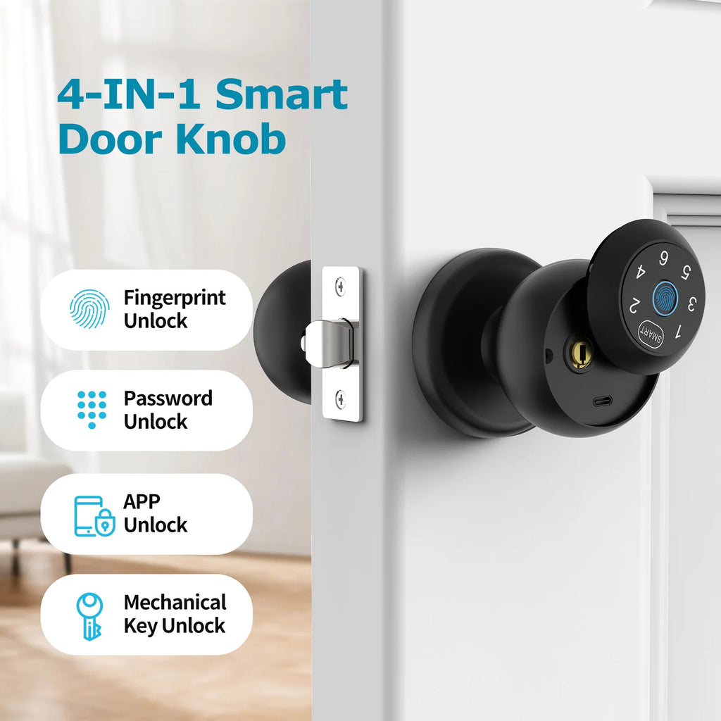 Viladepot Smart Lock Fingerprint Door Lock TYPE-C Interface App Control Passcode Unlock Electronic Touchscreen Keypad Indoor