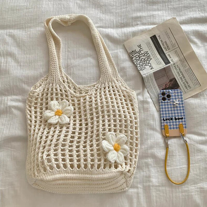 Women’s knitted single-shoulder bag, large capacity, summer beach bag,lightweight casual handbag,fashionable single-shoulder bag