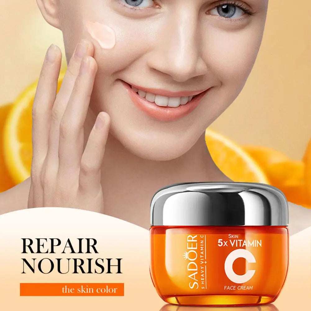 SADOER Vitamin C Brightening Essence Cream Lighten Dark Spots Shrink Pores Antioxidant Even Skin Tone Whitening Skincare