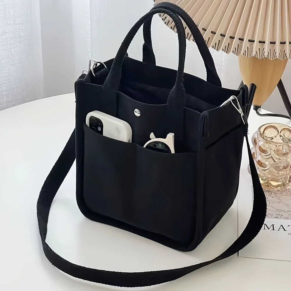 Small Canvas Tote Bag with Pockets Crossbody Bags for Women Cute Shoulder Purse Handbags Lunch Bag for Office Work