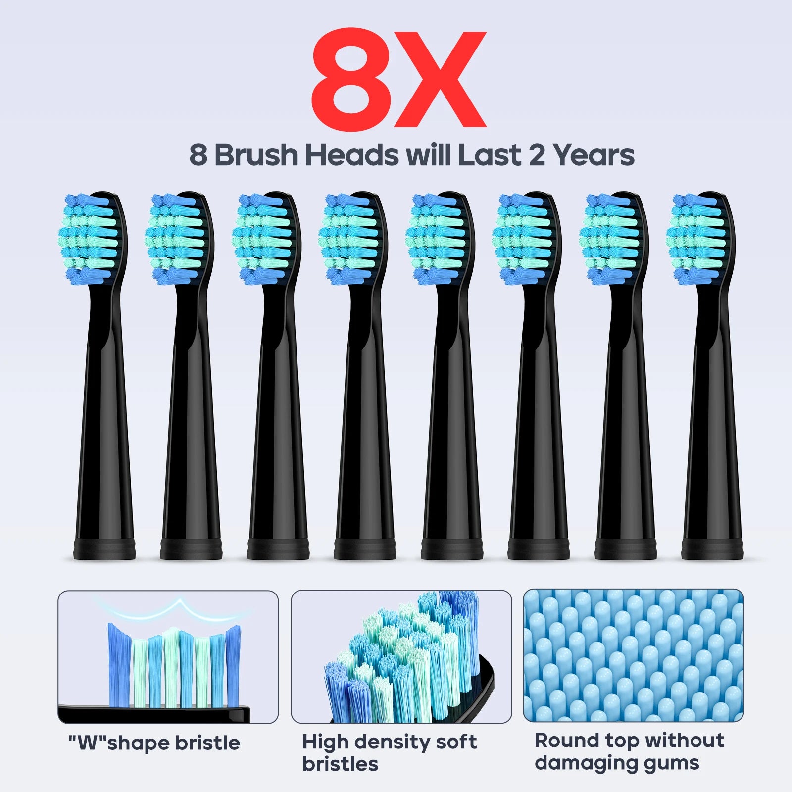Seago Fast Rechargeable Electric Toothbrush  Smart Automatic with 8 Replacement Brush Heads Adult Waterproof 5 Modes SG-958