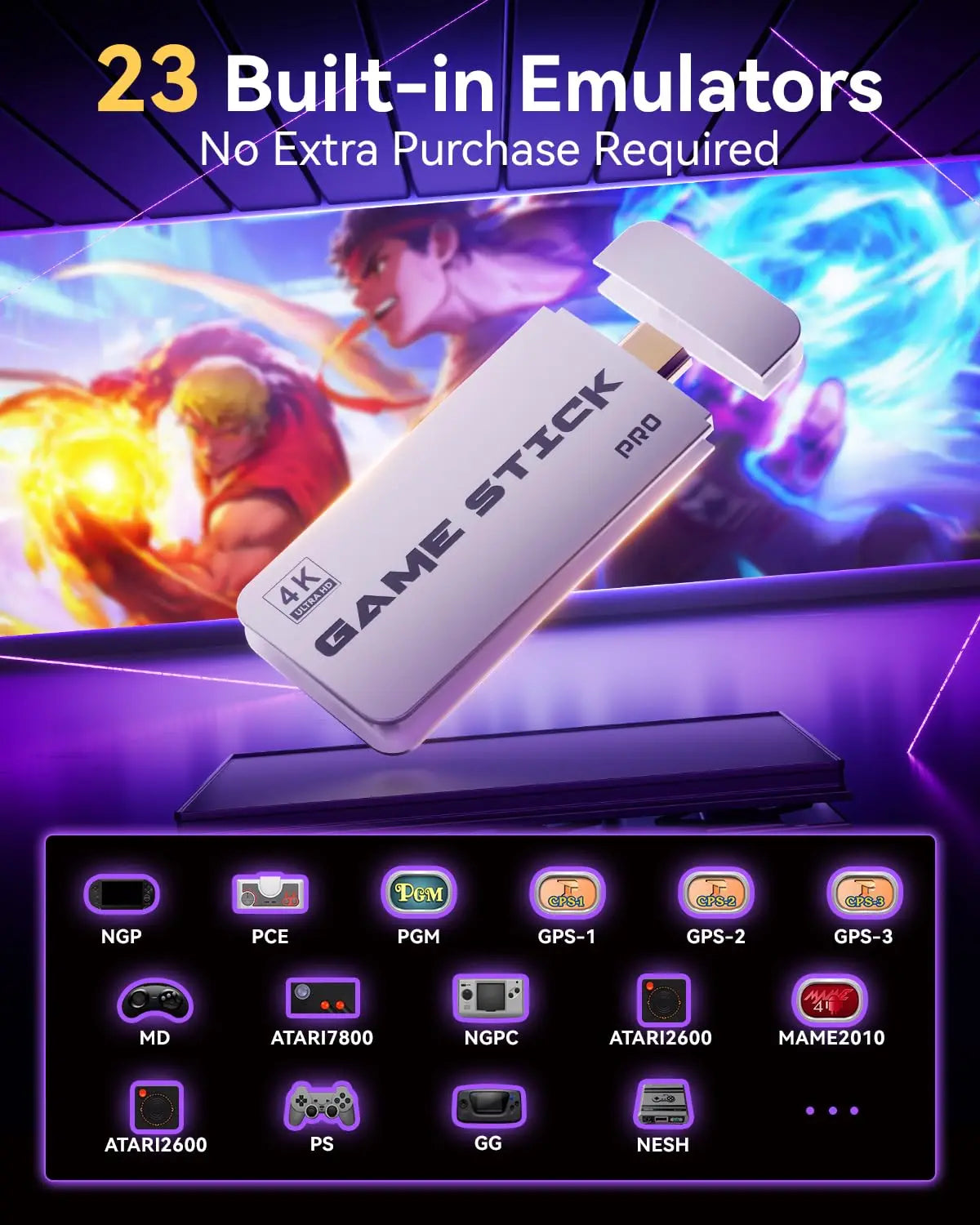 2026 Enhanced Wireless Retro Gaming Console Plug-and-Play Video TV Gaming Stick Featuring 4K HDMI Output Built-in 23 Emulators