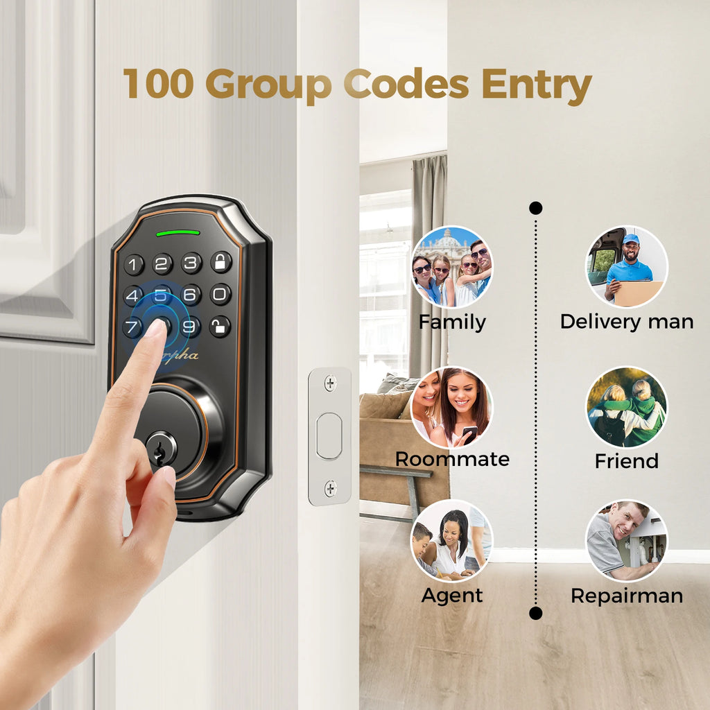 Arpha Smart Lock ‎D180 100 Entry Codes Electronic Keypad Deadbolt with Anti-Peeping 16-Digit Password Protection Easy to Install