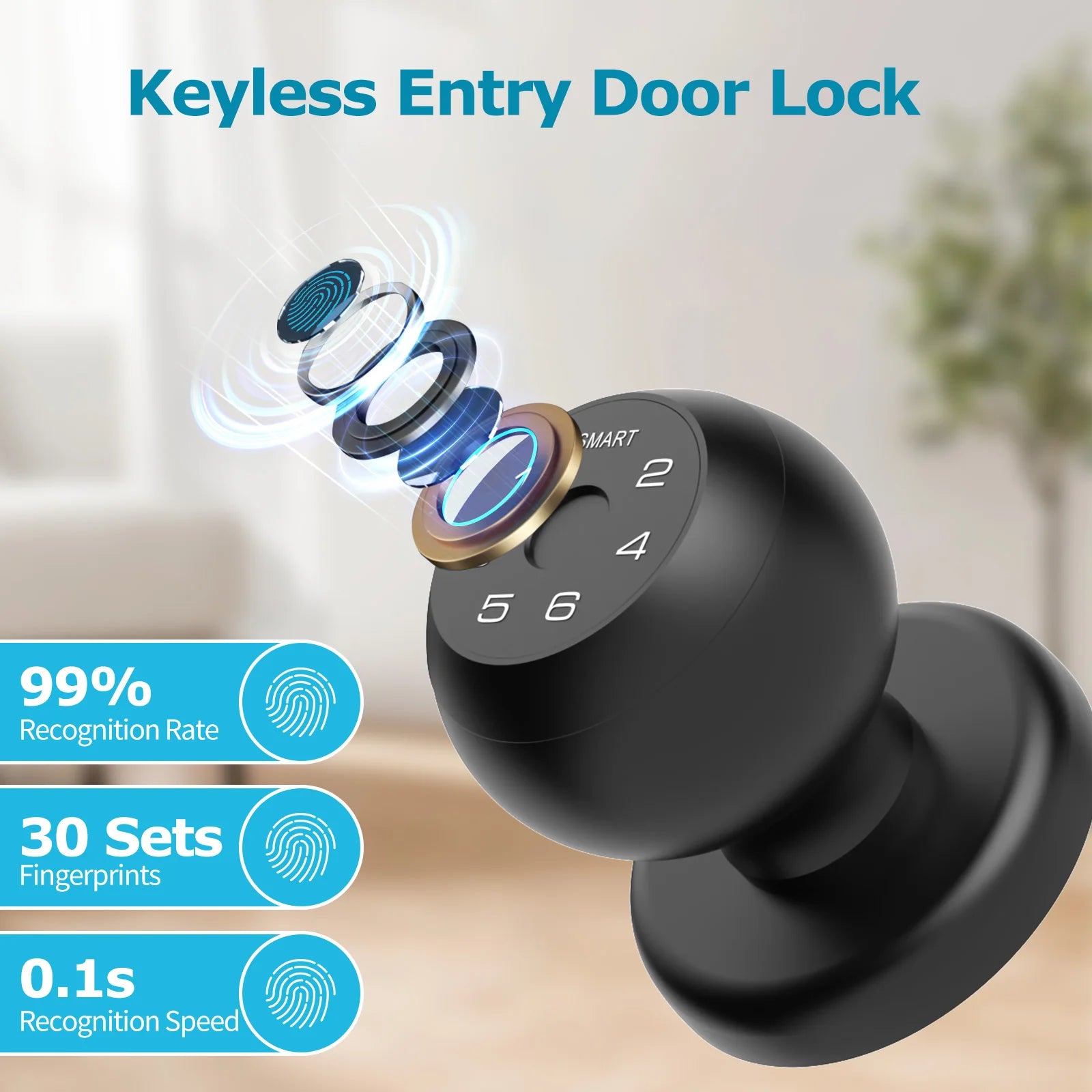 Viladepot Smart Lock Fingerprint Door Lock TYPE-C Interface App Control Passcode Unlock Electronic Touchscreen Keypad Indoor