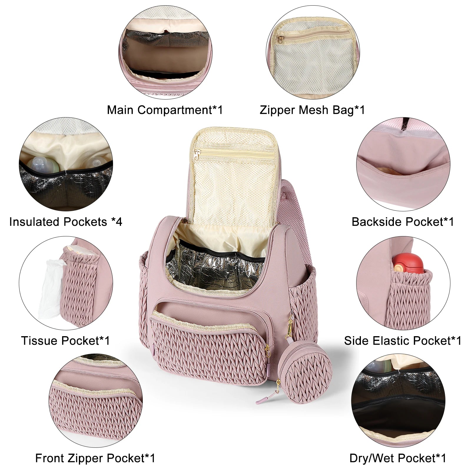 Pink Insulated Youngsters Diaper Backpack with Tassel Detail - Insulated Diaper Backpack - Lightweight, Large Capacity, 3-4 Hour