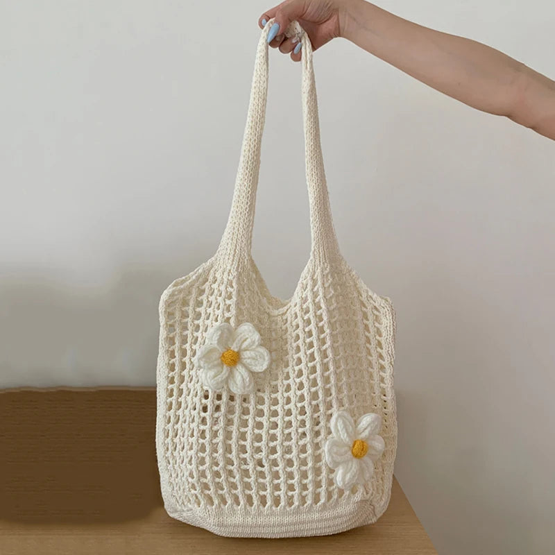 Women’s knitted single-shoulder bag, large capacity, summer beach bag,lightweight casual handbag,fashionable single-shoulder bag