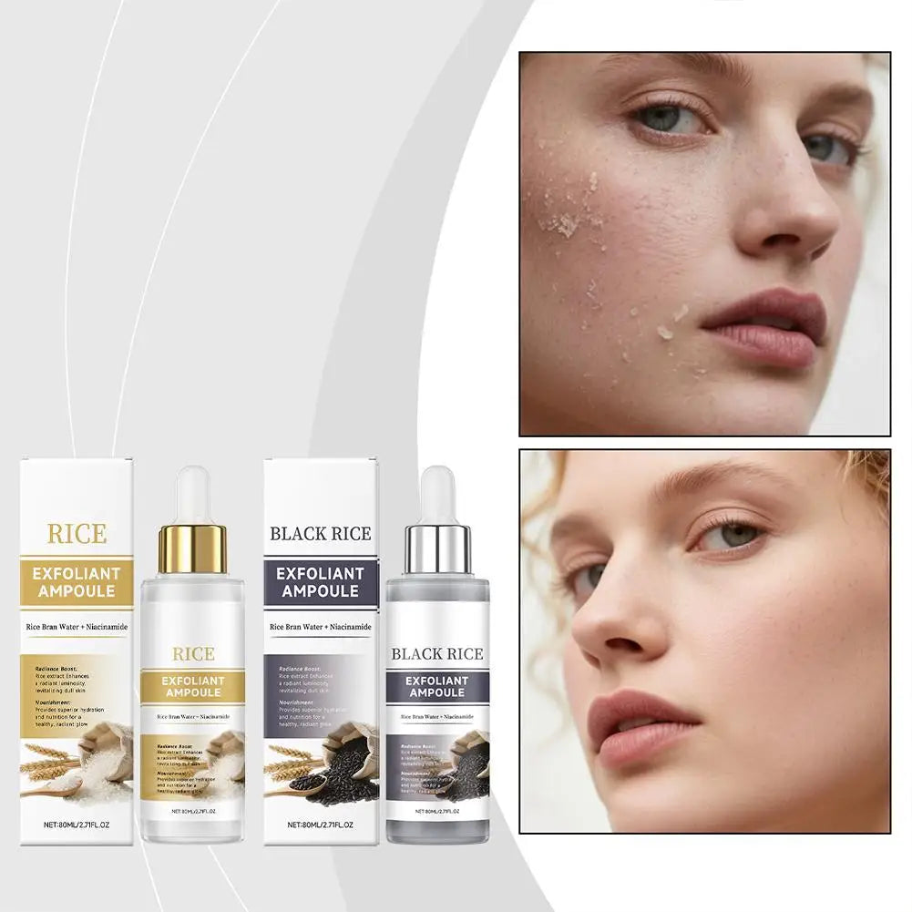 Black & White Rice Exfoliant Ampoule, White & Black Rice Exfoliating Essence Serum with Hyaluronic Acid, Deep Hydration Skincare