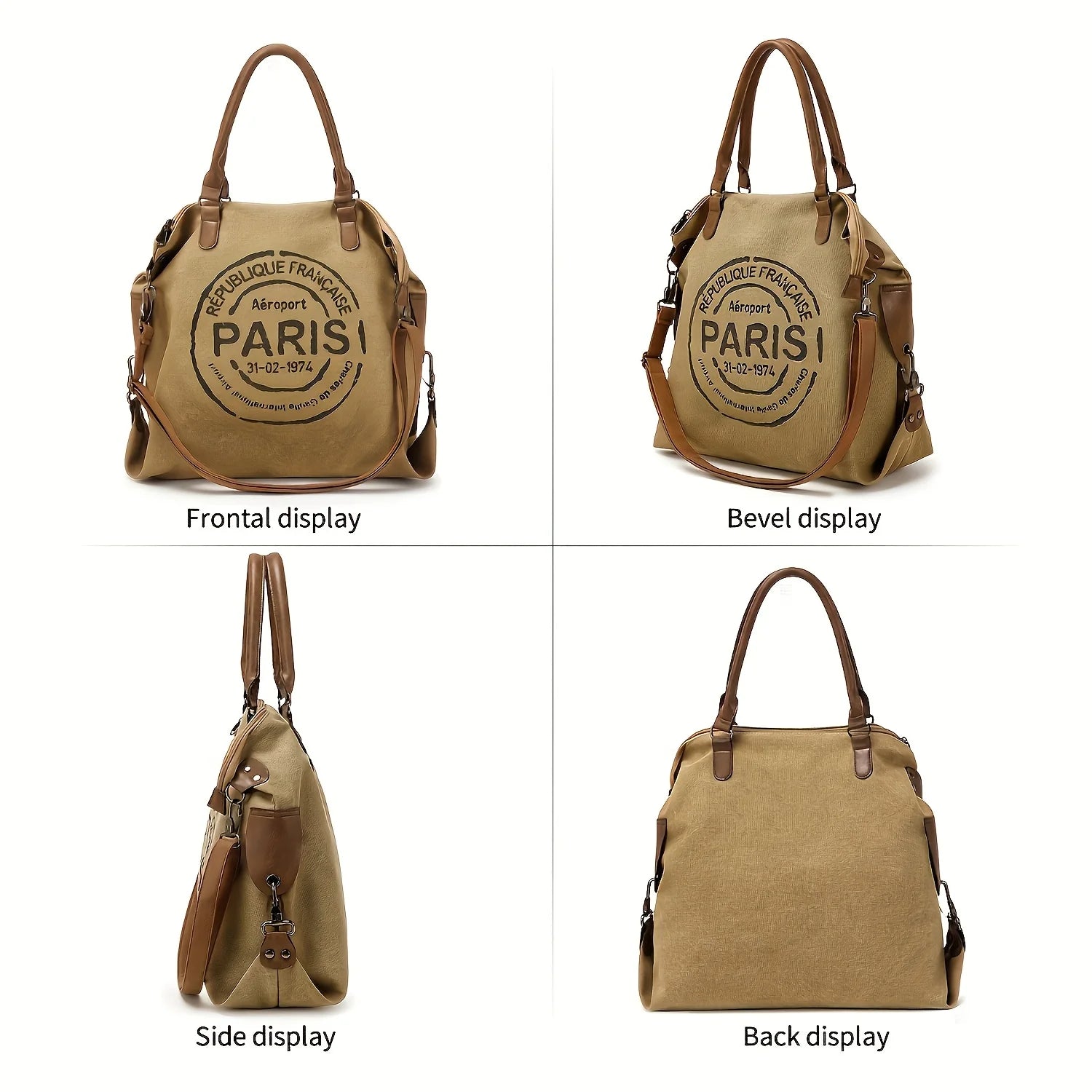 2-piece Set Vintage Street-style Canvas Tote Bag, Coin Purse, Vintage Letter-printed Crossbody Bag. Unisex – Large-capacity