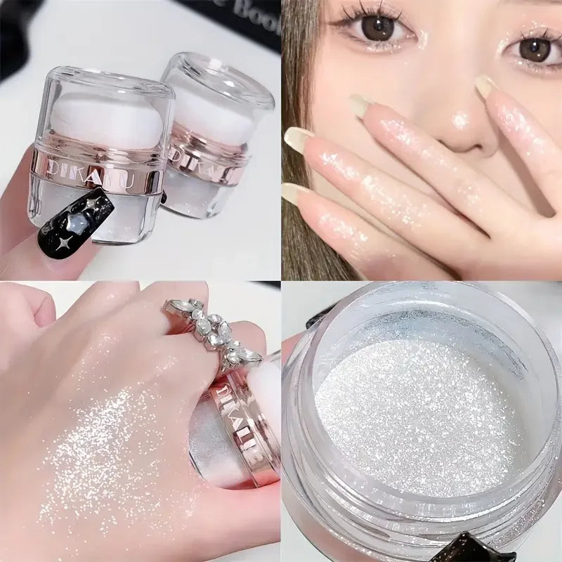 Wedding Party Highlight Powder, Buildable Medium-Density Shimmer for Face and Body, Waterproof Portable Compact, Creates Natural