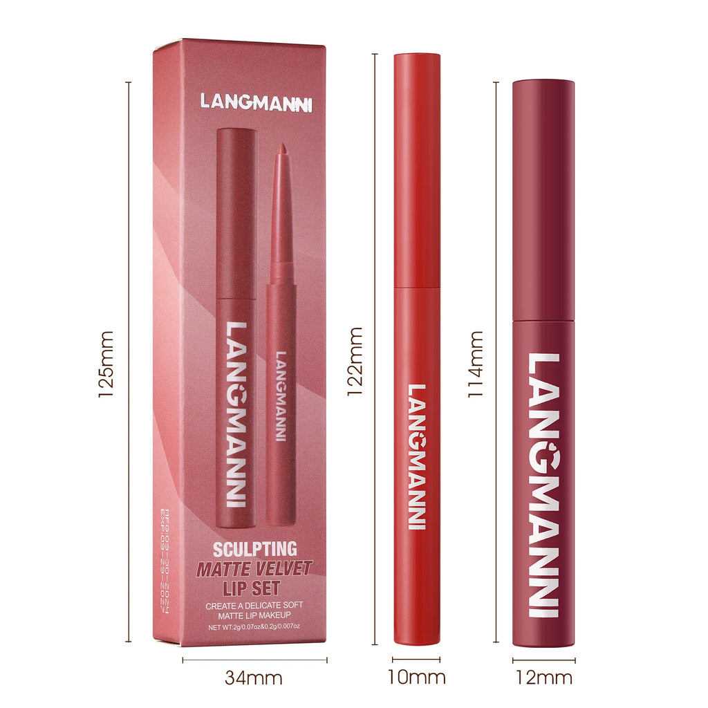 Integrated waterproof lipliner+lipstick lipstick lipstick set,no smudge,no fade,no cup,durable,easy to create a perfect makeup!