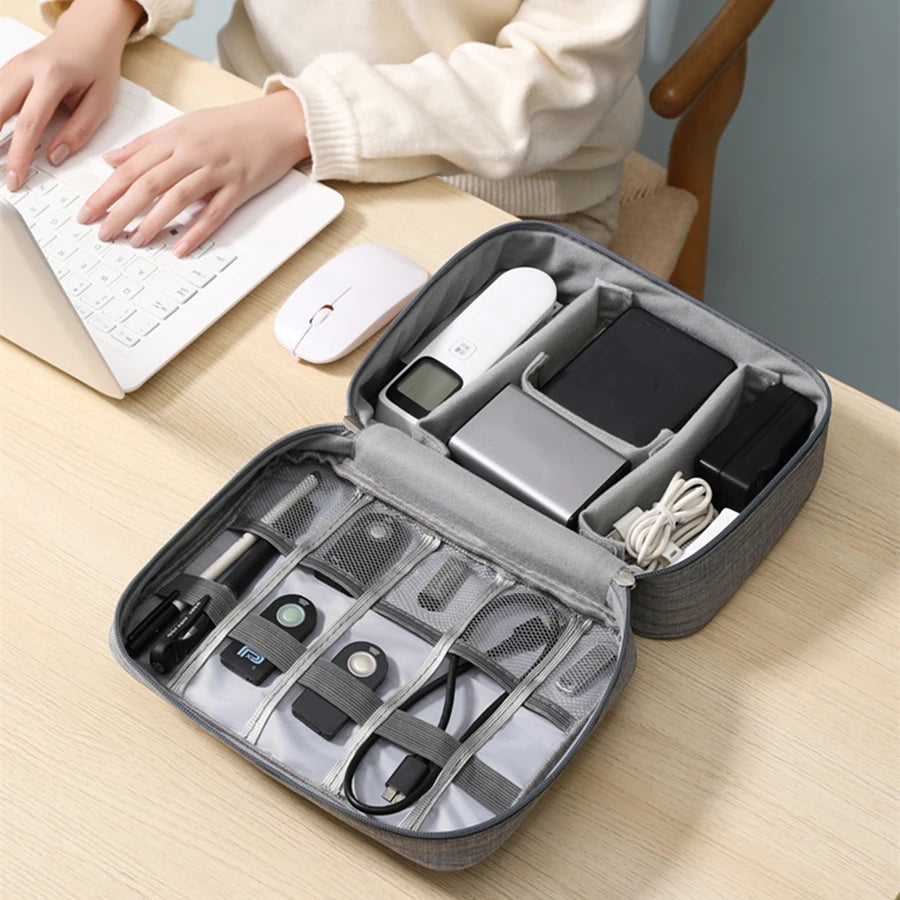 Waterproof Cable Organizer Pouch – Travel Tech Bag for Chargers, USB Cables & Adapters