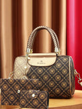 3-Piece Women's Monogram Print Handbag Set with Top Handle and Crossbody Strap