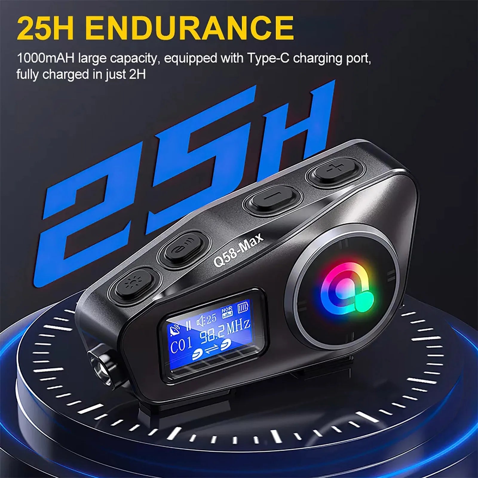 Motorcycle Helmet Bluetooth Headset Intercom LED Lighting Waterproof Stereo FM Radio