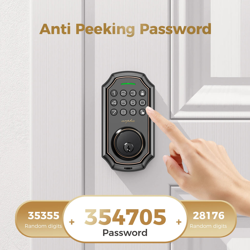 Arpha Smart Lock ‎D180 100 Entry Codes Electronic Keypad Deadbolt with Anti-Peeping 16-Digit Password Protection Easy to Install
