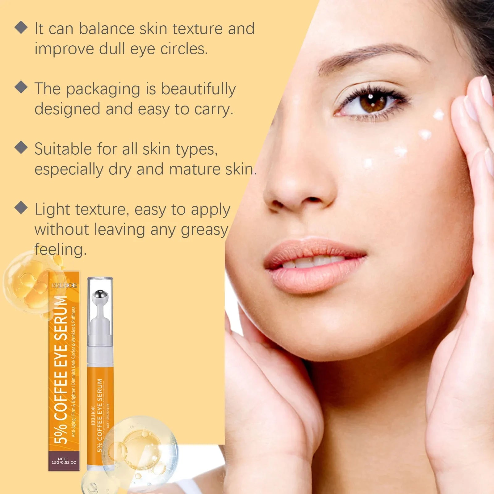 5% Coffee Eye Serum Collagen Lightens Dark Circles Bags Puffiness Fade Eye Fine Line Tighten Moisturizing Under Eyes Skin Care
