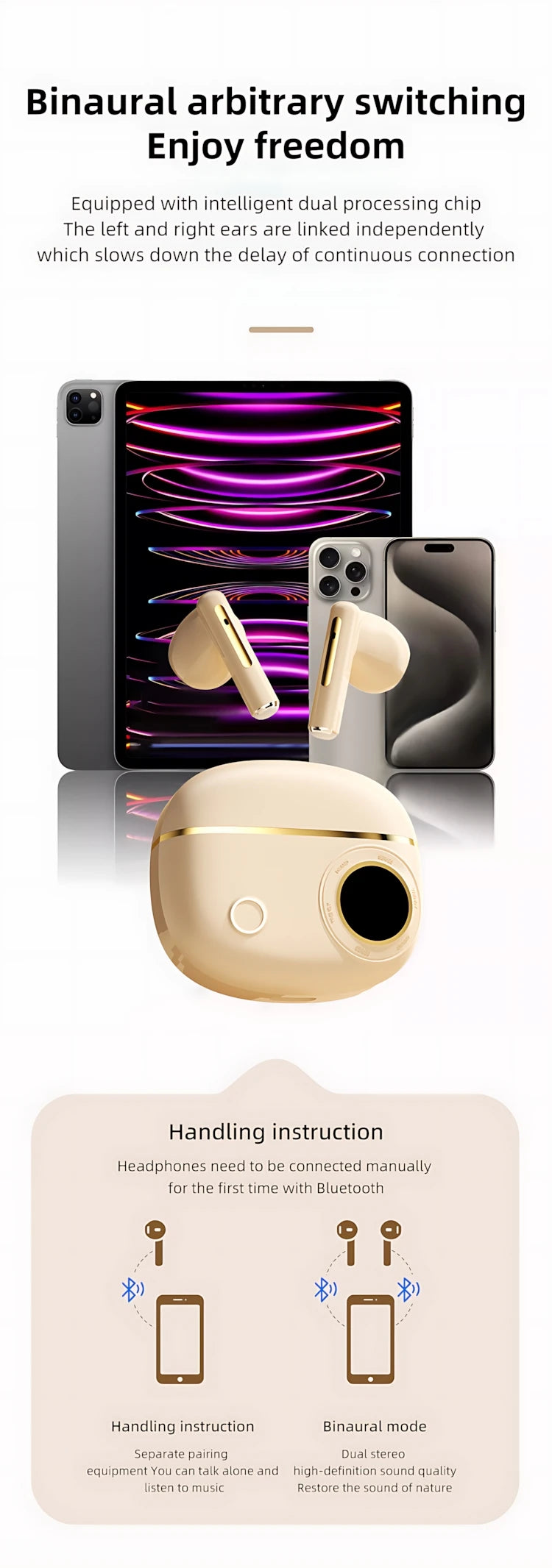 TWS Wireless Bluetooth Headset LED Dislpaly Binaural Waterproof Noise Reduction Earphone Sports Stereo Noise Canceling Headphone