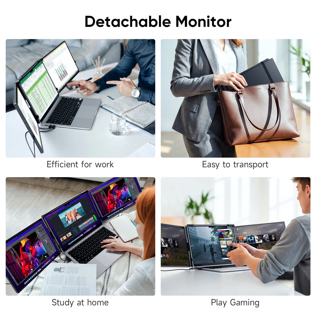 Dopesplay 14.1 inch Triple Dual Screen Extender FHD 1200P IPS Portable Monitor Plug & Play For Laptop Mac PC Travel Up to 17"'