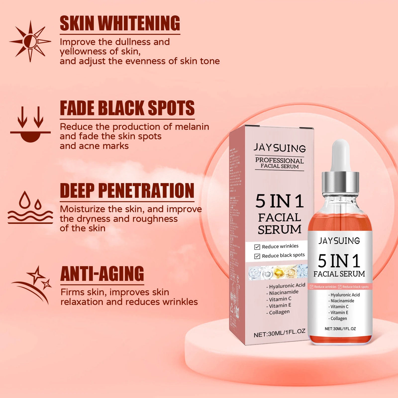 5 In 1 Fade fine lines Firming Face Serum Blemish Pigmentation Reducing Beauty Serum Removal Moisturising Skin Firming Blemish