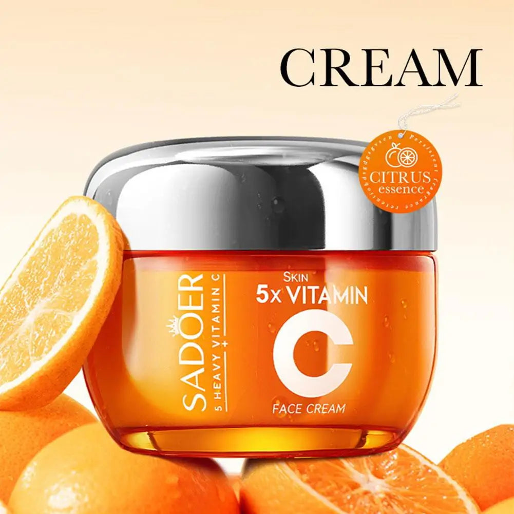 SADOER Vitamin C Brightening Essence Cream Lighten Dark Spots Shrink Pores Antioxidant Even Skin Tone Whitening Skincare