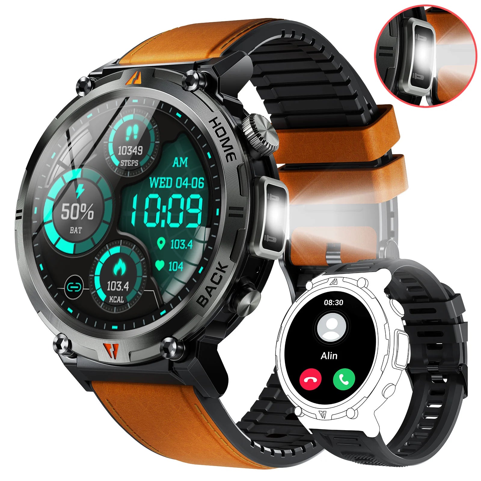 New Bluetooth Call smartwatch for men Full Touch Screen With Health Monitor heart rate Flashlight