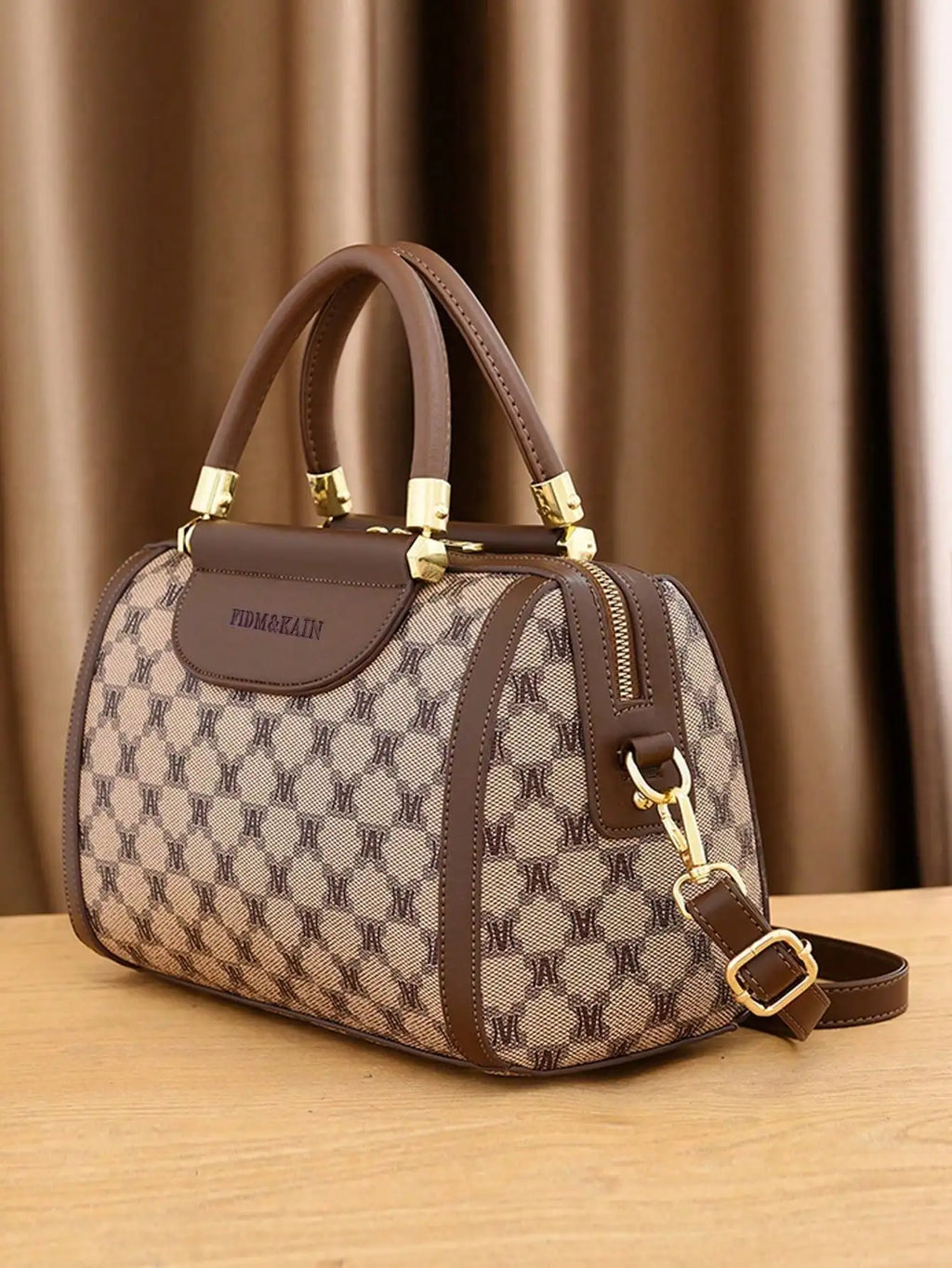 3-Piece Women's Monogram Print Handbag Set with Top Handle and Crossbody Strap