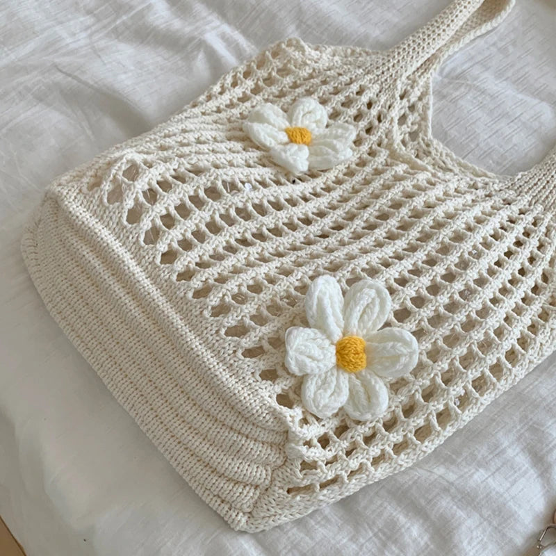 Women’s knitted single-shoulder bag, large capacity, summer beach bag,lightweight casual handbag,fashionable single-shoulder bag