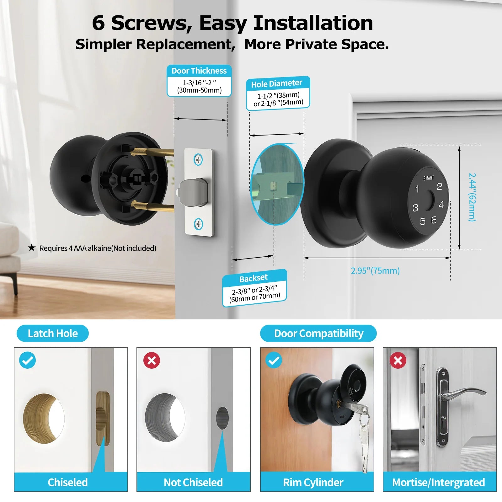 Viladepot Smart Lock Fingerprint Door Lock TYPE-C Interface App Control Passcode Unlock Electronic Touchscreen Keypad Indoor
