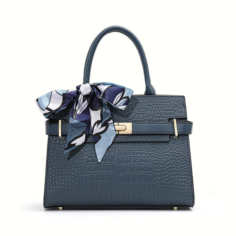 Aidrani Genuine leather crocodile pattern handbag, large capacity women's bag, square cowhide shoulder bag