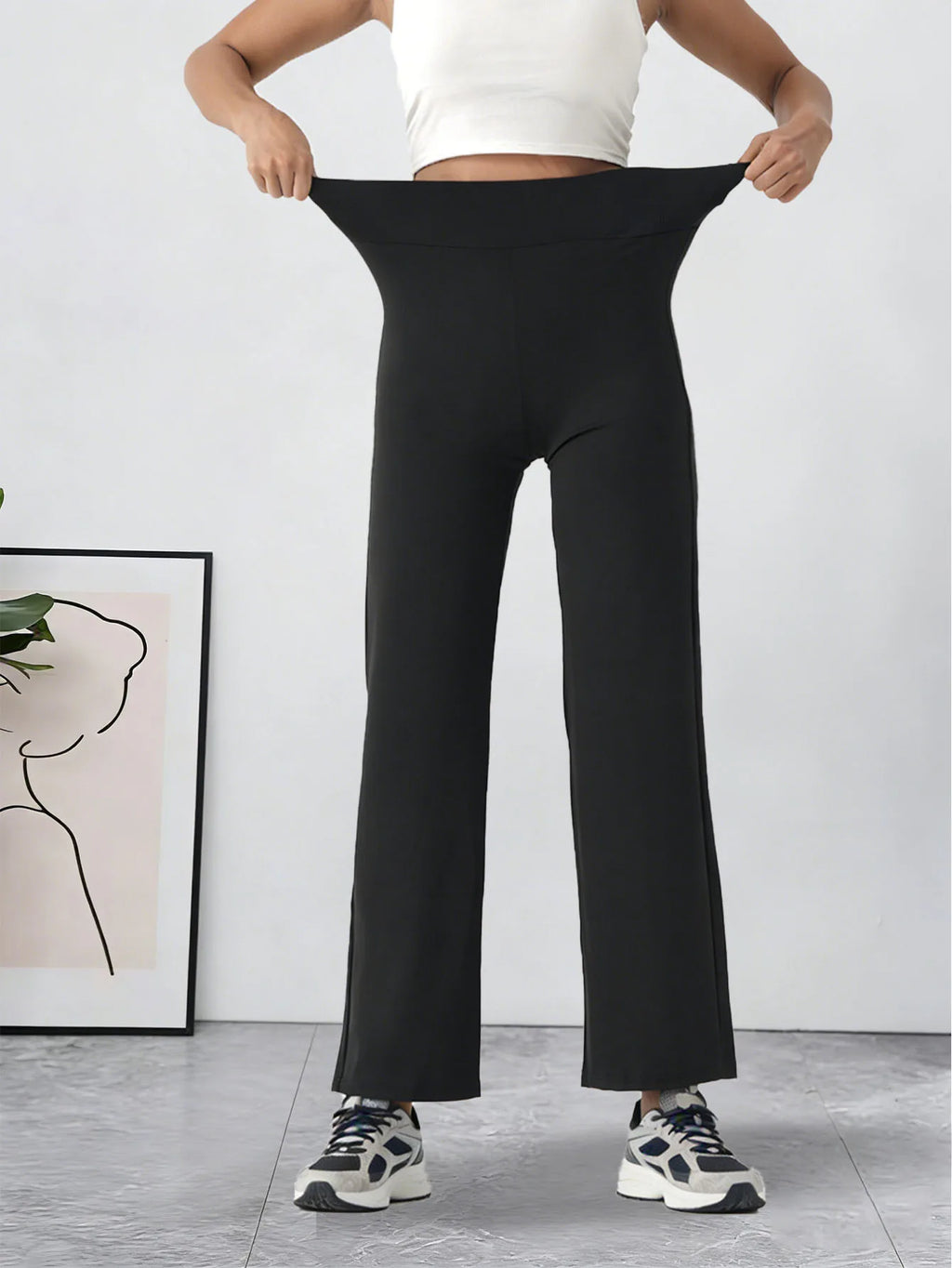 Women's Straight Leg Bottoms High-waisted Yoga Pants GYM Leggings Naked Feel Pilates Running Sports Trousers
