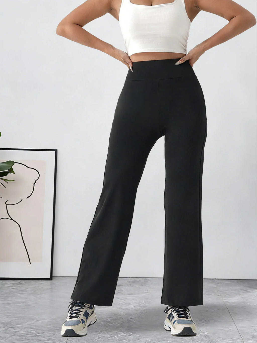 Women's Straight Leg Bottoms High-waisted Yoga Pants GYM Leggings Naked Feel Pilates Running Sports Trousers
