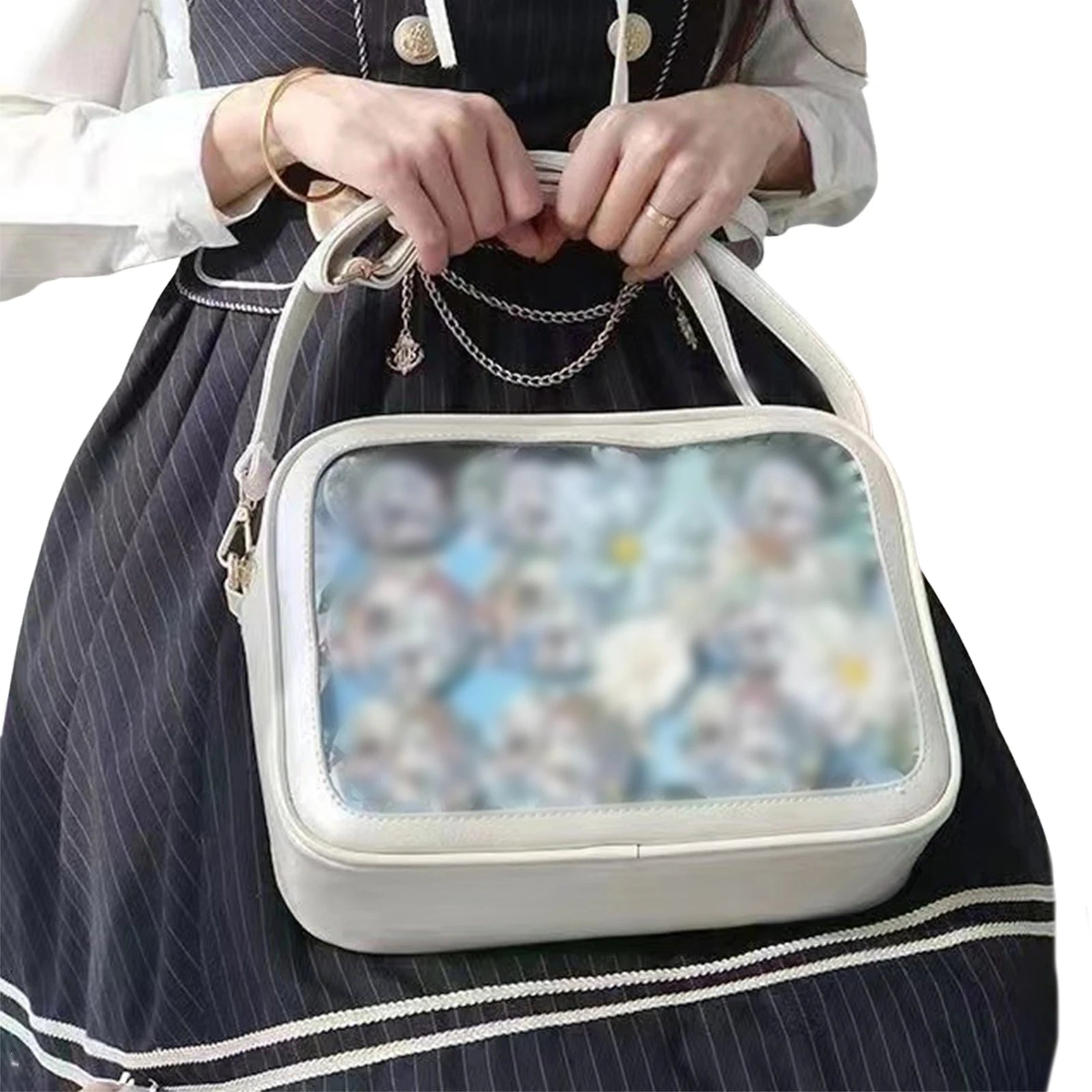 Women Transparent Square Ita Bag W/ Pin Display JK Shoulder Bag Cartoon Handbag