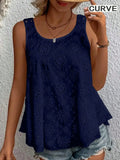 Plus Size 1XL-5XL Women's Fashion Solid Color Sleeveless Tank Tops Ladies Hollow-Out Embroidery Elegant Intricate Tank Top