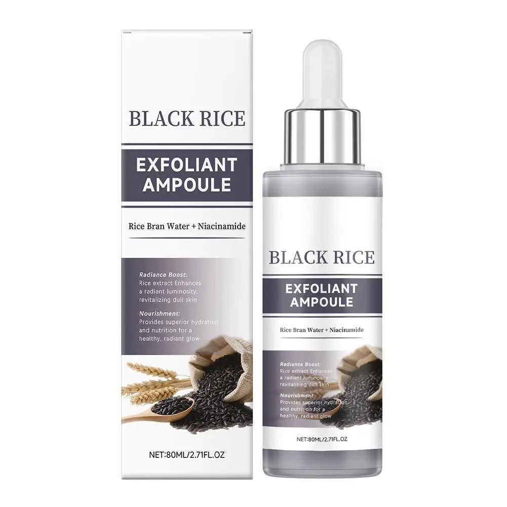 Black & White Rice Exfoliant Ampoule, White & Black Rice Exfoliating Essence Serum with Hyaluronic Acid, Deep Hydration Skincare