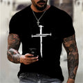 Men's T Shirt Personality Casual Jesus Cross Printed Hip Hop Short Sleeve Round Sport T Shirt Oversized Men Clothing Tops Summer