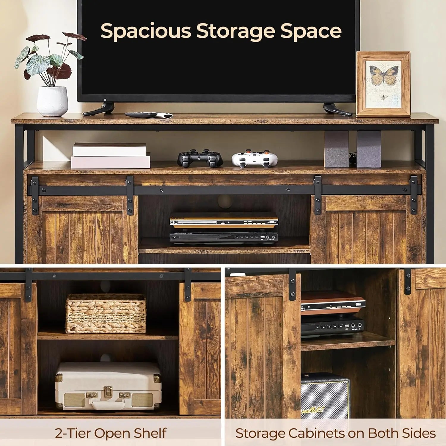 TV Stand for 65 Inch TV, Farmhouse Entertainment Center with Storage, Wood Tall TV Stands for Living Room with, Customized