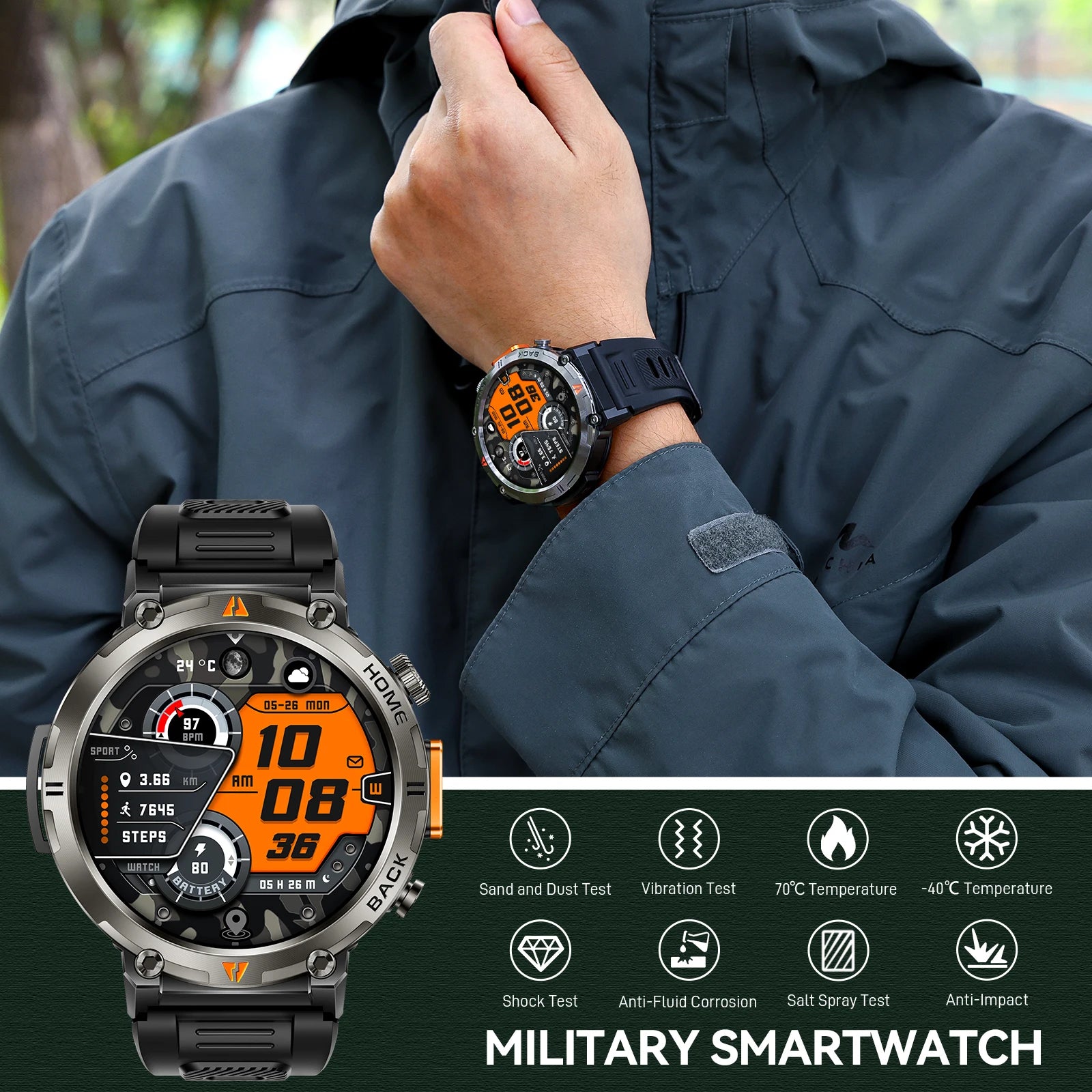 smartwatch for men Full Touch Screen with Flashlight