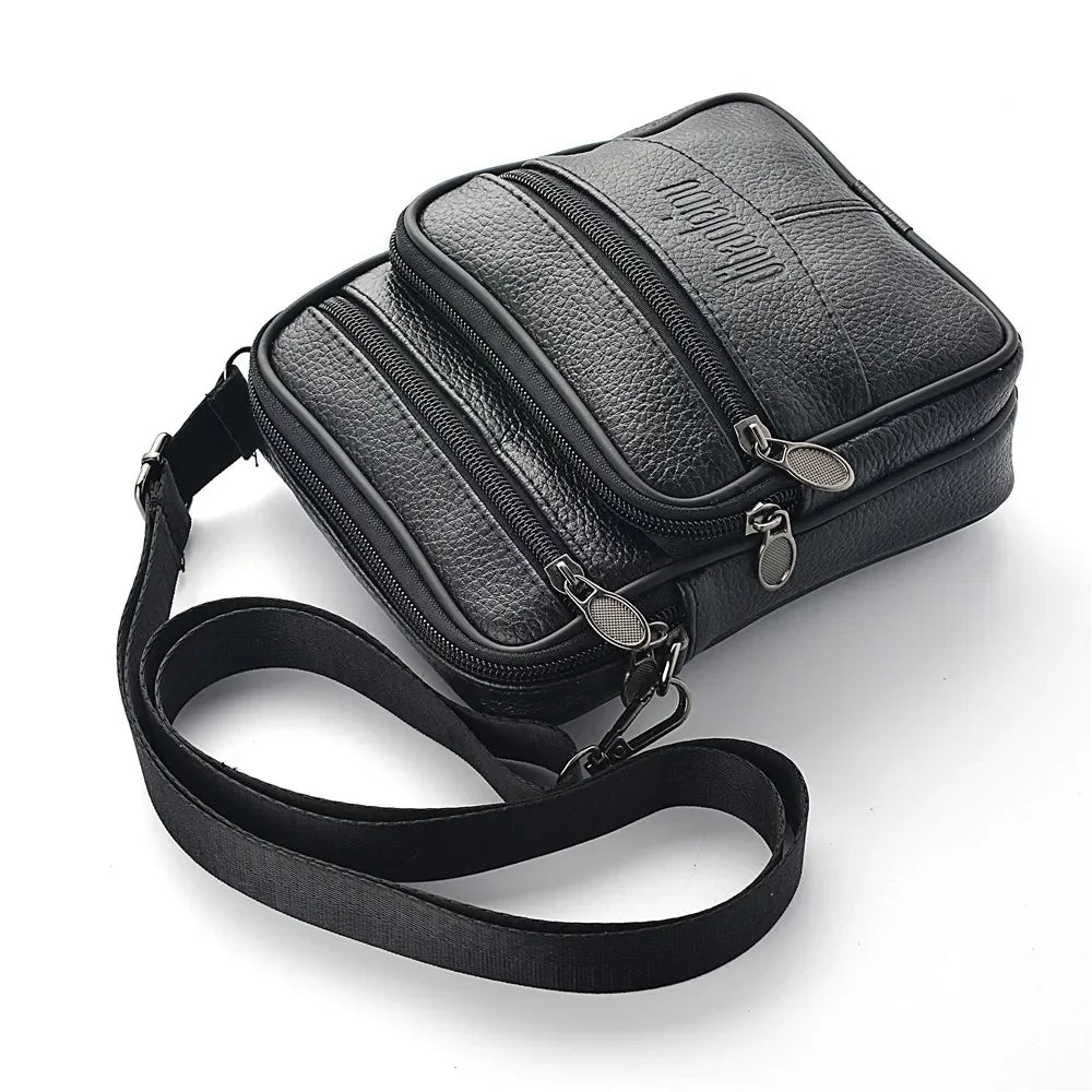 Men's Genuine Leather Crossbody Bag High Quality Zipper Pocket Retro Business Messenger Bag for Men
