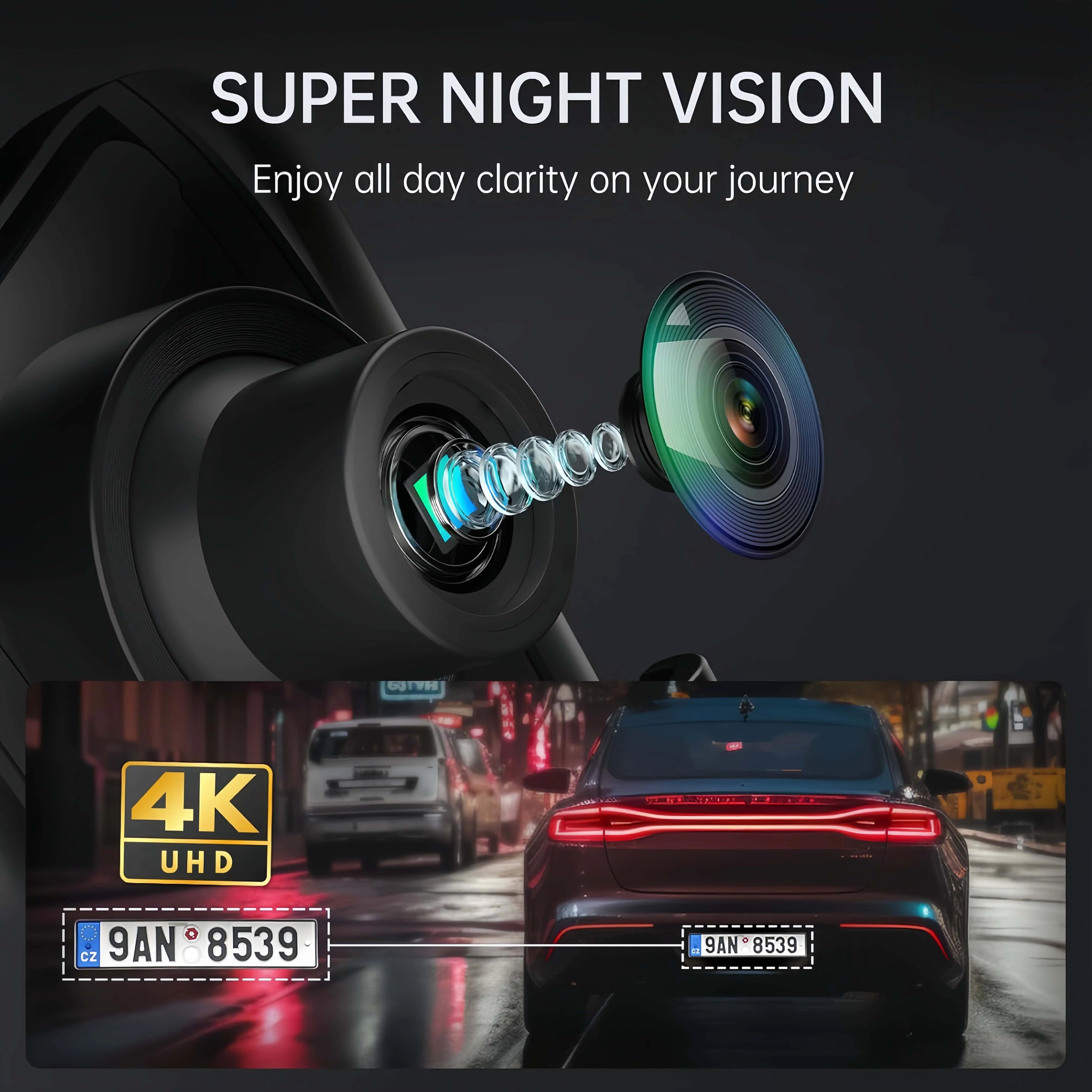 9.66" UHD 4K 2160P Car Dvr Mirror Dash Cam Dual Lens Dashcam IPS Screen Camera Drive Recorder Stream RearView Mirror 32G Card