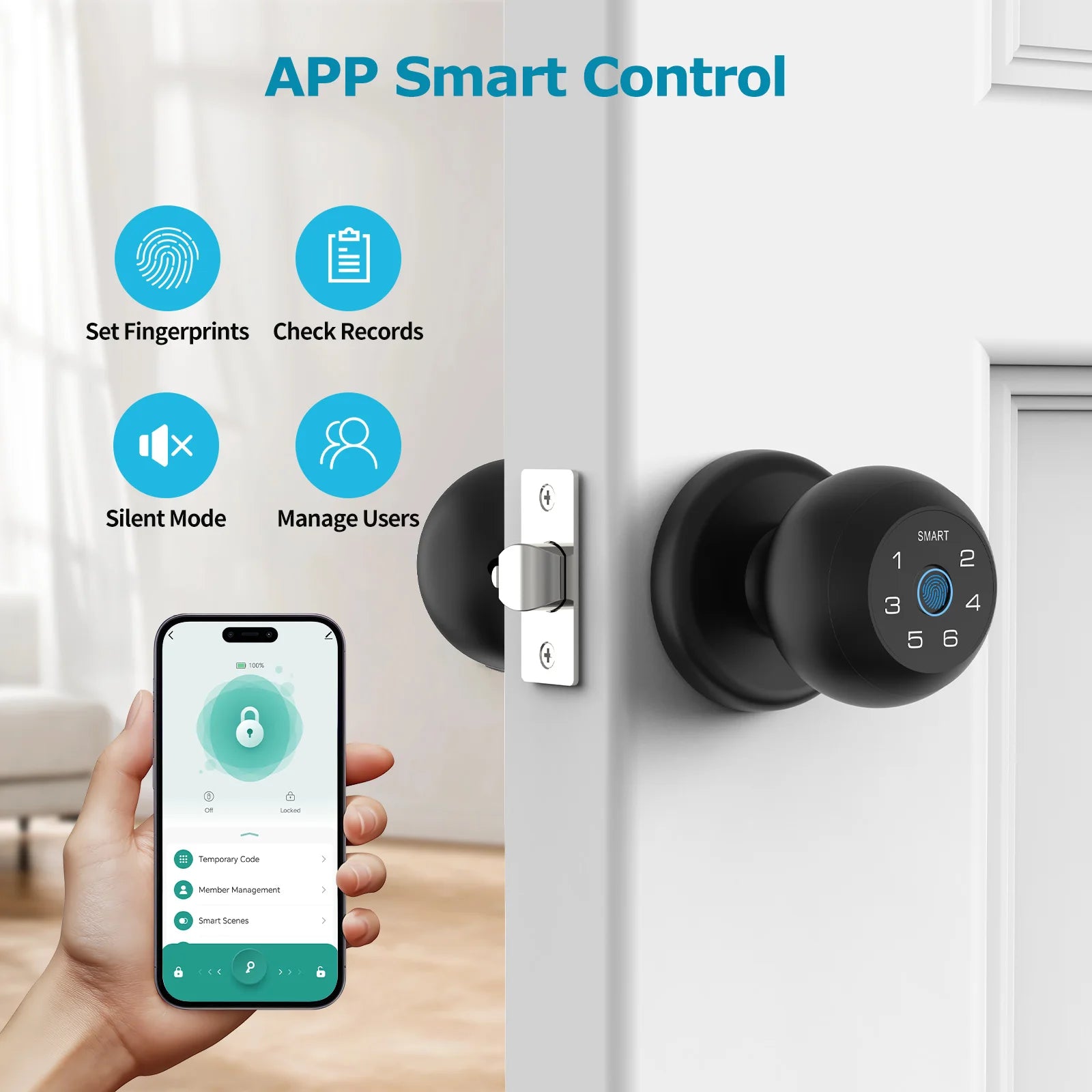 Viladepot Smart Lock Fingerprint Door Lock TYPE-C Interface App Control Passcode Unlock Electronic Touchscreen Keypad Indoor