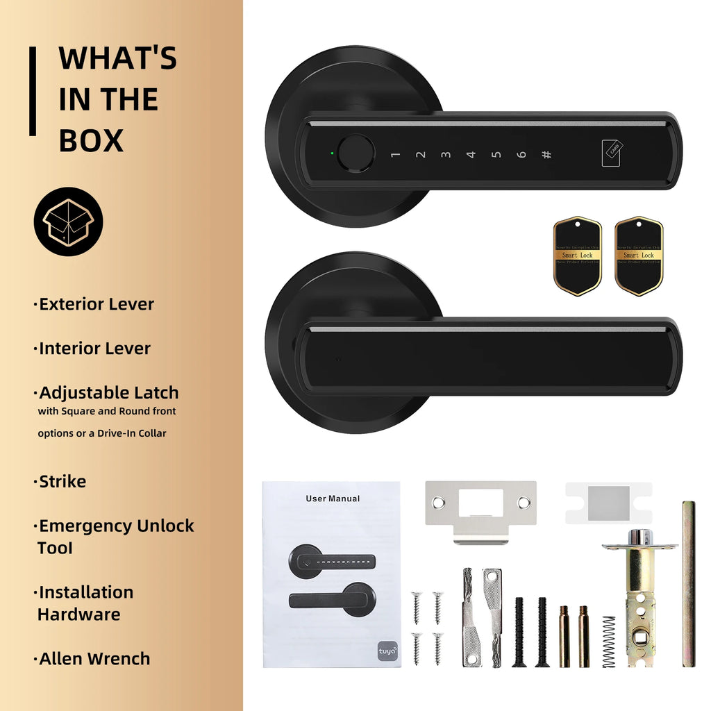 Viladepot Handle Shaped Smart Lock Fingerprint Door Lock App Control Passcode Unlock Electronic Touchscreen Keypad Indoor