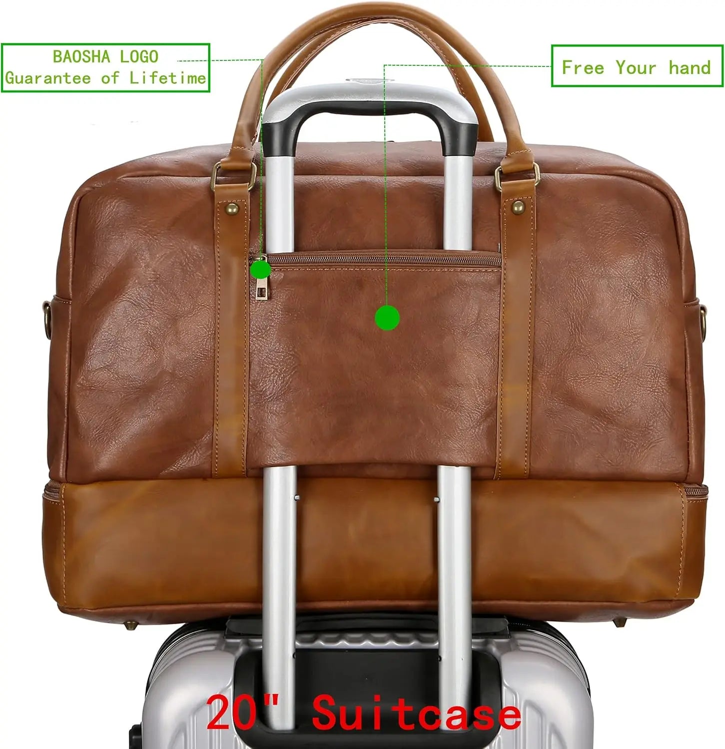 Large Vegan Leather Travel Duffel Bag with Shoe Compartment, Weekender Overnight Carry-On Tote