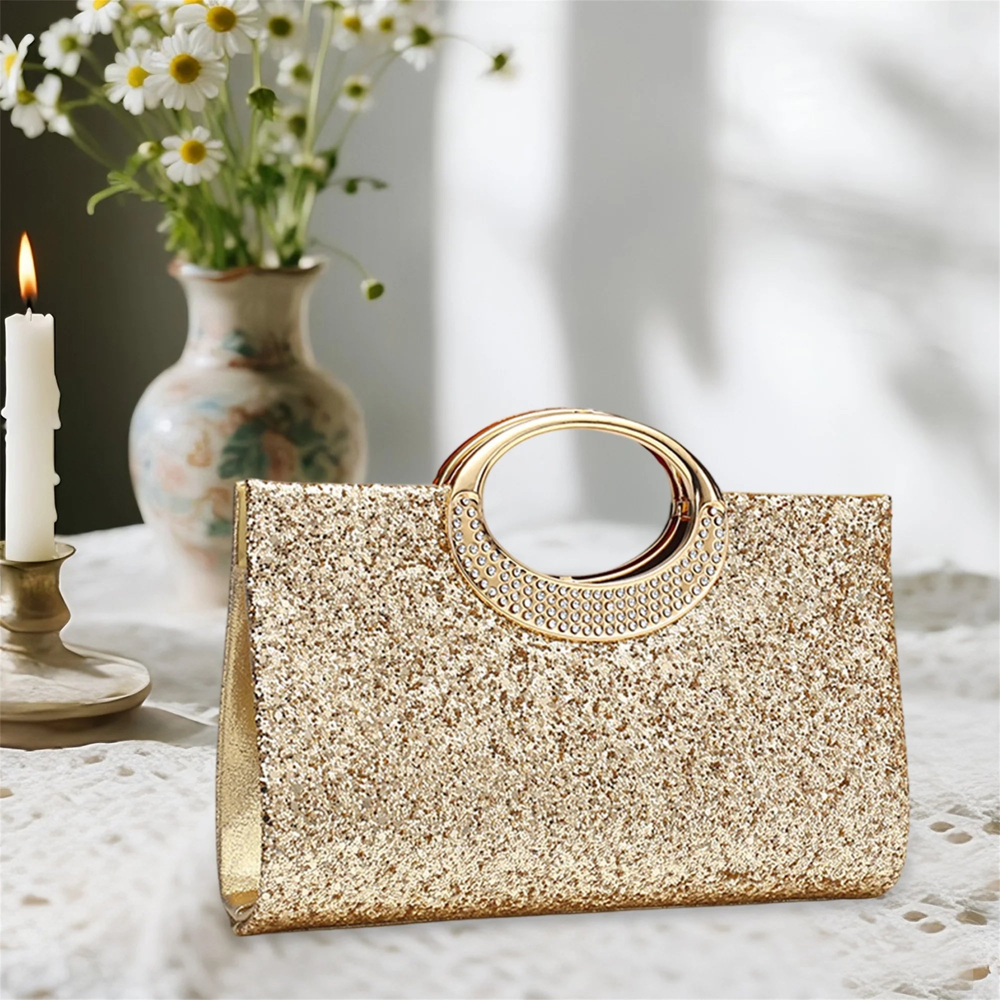 Elegant Rhinestone Embellished Clutch Purse with Detachable Chain Strap for Women s Evening Party Outfits