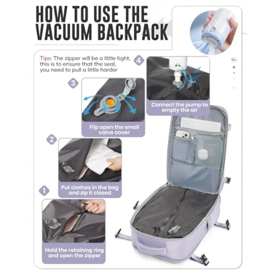 Vacuum Travel Backpack with Electric Pump for Women Men Vacpack Seal Compression Bags Waterproof Travel Backpack Carry on Fligh