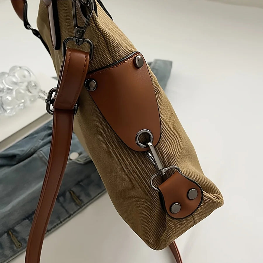 2-piece Set Vintage Street-style Canvas Tote Bag, Coin Purse, Vintage Letter-printed Crossbody Bag. Unisex – Large-capacity