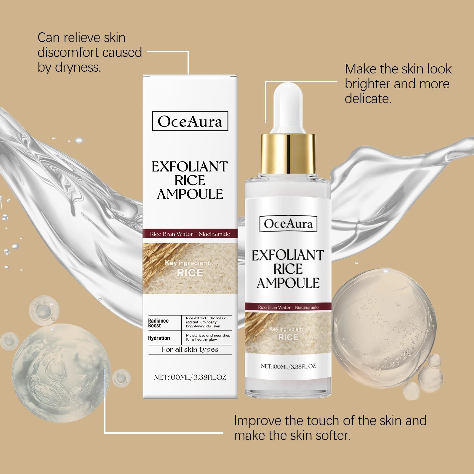 Brightening Essence Exfoliant Black Rice Ampoule Daily Soft Exfoliating Face Softening Keratin Radiant Moisture Nourishing Skin
