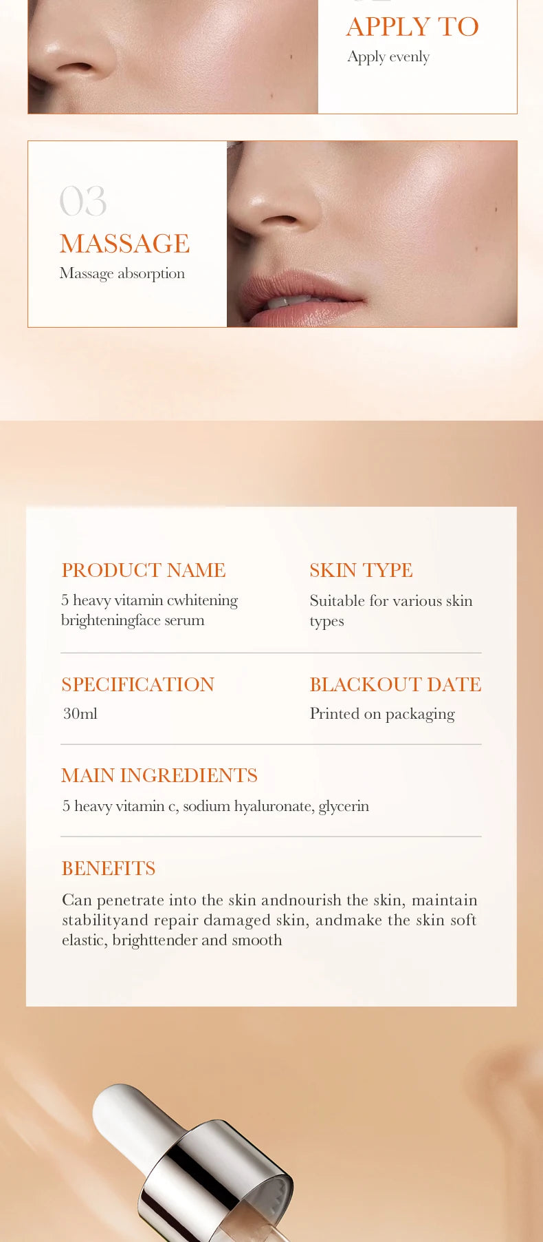 SADOER Vitamin C Whitening Face Serum for Facial Moisturizing Anti Wrinkles Anti-aging Facial Essence Skin Care Products