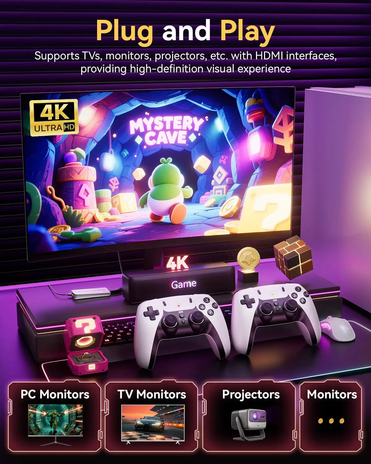 2026 Enhanced Wireless Retro Gaming Console Plug-and-Play Video TV Gaming Stick Featuring 4K HDMI Output Built-in 23 Emulators